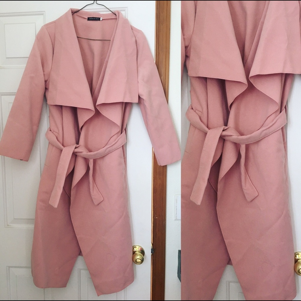 Draped pink jacket trench coat waterfall